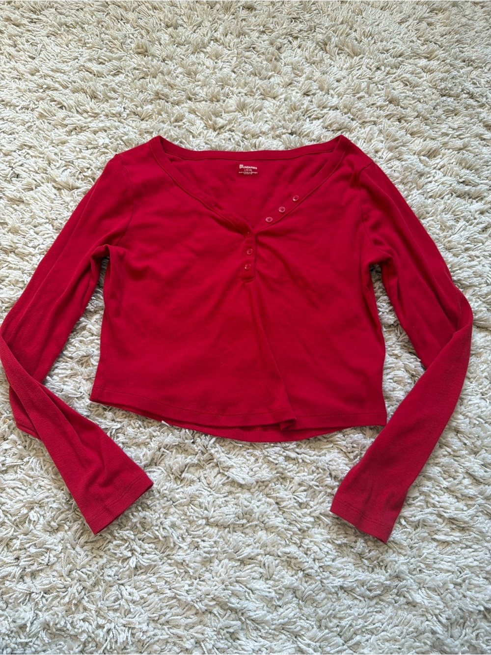 No Boundaries Bright Red Long-Sleeve Henley Crop Top